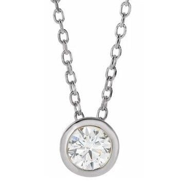 14k White Gold Bezel Set 1/4CT Natural Diamond Necklace 40-45cm