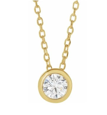 14k Yellow Gold Bezel Set 1/4CT Natural Diamond Necklace 40-45cm