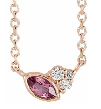 14k Rose Gold Pink Tourmaline and Diamond Necklace