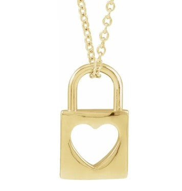14k Yellow Gold Love Heart Padlock Necklace 40-45cm