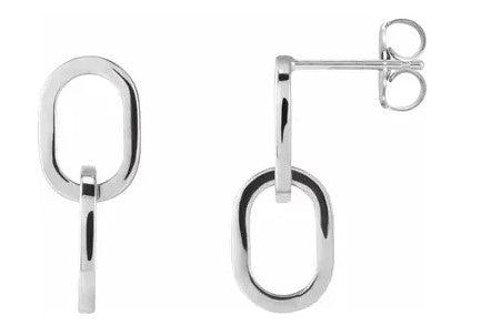 14k White Gold Interlocking Oval Hanging Stud Earrings