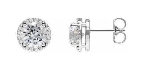 14k White Gold  Halo Style 1/2CT Natural Diamond Stud Earrings