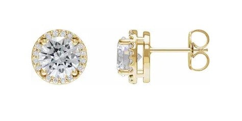 14k Yellow Gold  Halo Style 1/2CT Natural Diamond Stud Earrings