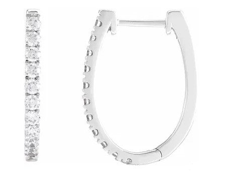 14k White Gold 3/4CT Lab Grown Diamond Oval Hoop Earrings