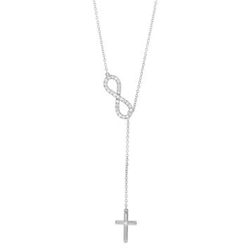 14k White Gold Infinity & Cross Natural Diamond Necklace 45cm