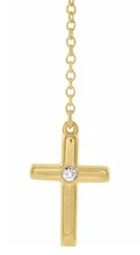 14k Yellow Gold Infinity & Cross Natural Diamond Necklace 45cm