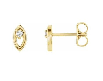 14k Yellow Gold Round Natural Diamond Leaf Style Stud Earrings