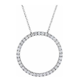 14k White Gold Forever Circle 1CT Natural Diamond Necklace 45cm
