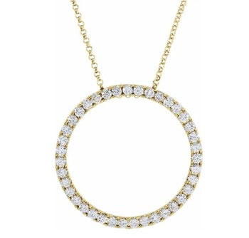 14k Yellow Gold Forever Circle 1CT Natural Diamond Necklace 45cm