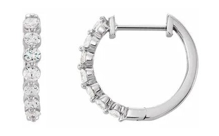 14k White Gold 1/2CT Single Claw Natural Diamond Hoop Earrings