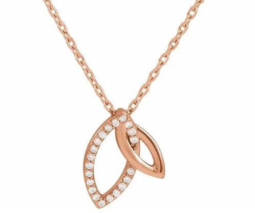 14k Rose Gold Natural Diamond Set Interlocking Leaf Necklace 45cm