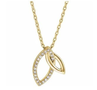 14k Yellow Gold Natural Diamond Set Interlocking Leaf Necklace 45cm