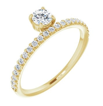14k Yellow Gold 1/2CT Natural Diamond Offset Solitaire with Accent Diamonds