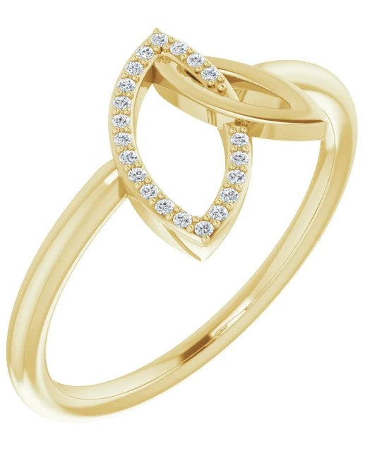 14k Yellow Gold Natural Diamond Interlocking Leaf Ring
