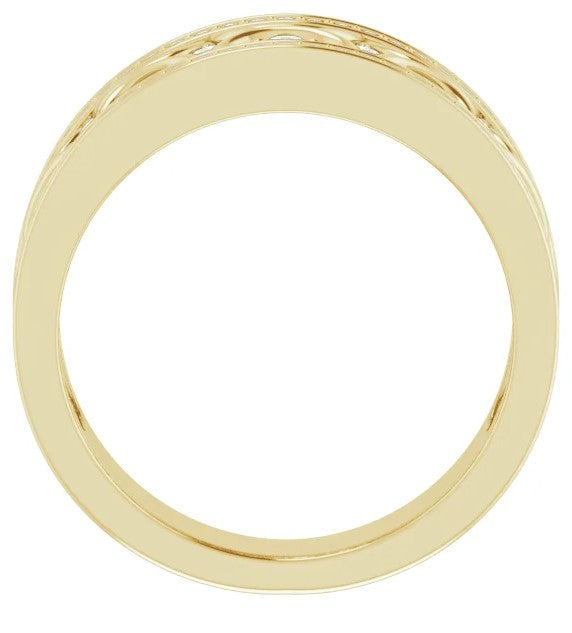 14k Yellow Gold Natural Diamond Wide Filigree Dress Ring