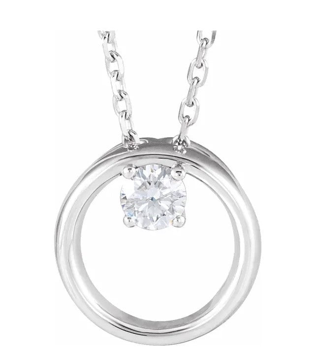 14k White Gold 1/10CT Natural Diamond Hanging Circle Necklace