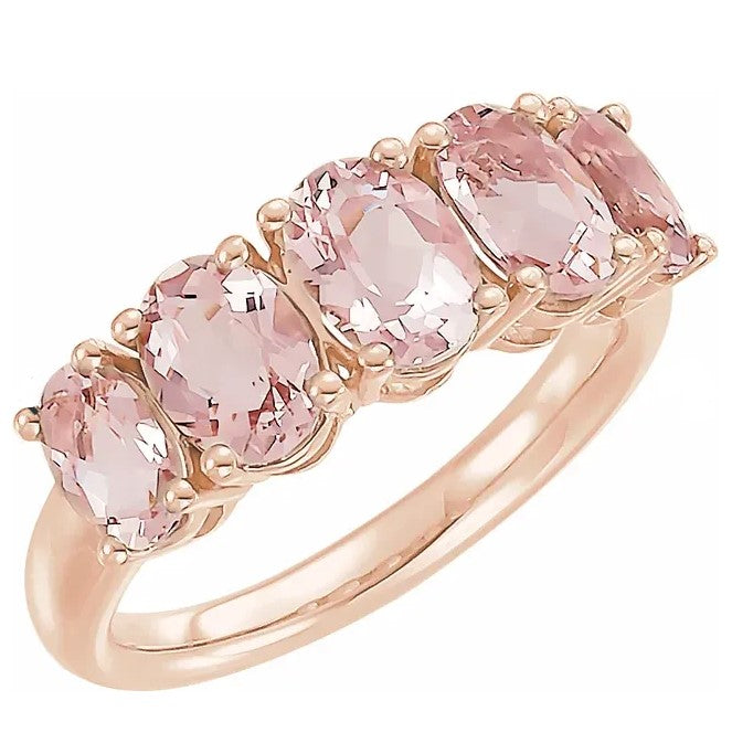 14k Rose Gold Natural Pink Morganite Claw Set Band Style Dress Ring