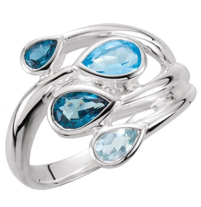 Sterling Silver Natural Blue Topaz Wide Bypass Ring