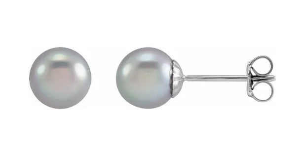14k White Gold 6.5-7mm Cultured Grey Freshwater Pearl Stud Earrings