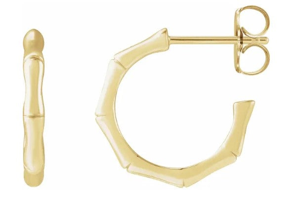 14k Yellow Gold 15mm Bamboo Style Hoop Earrings