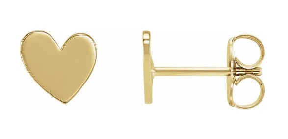 14k Yellow Gold 6mm Flat Heart Stud earrings