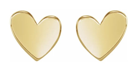 14k Yellow Gold 6mm Flat Heart Stud earrings