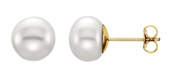 14k Yellow Gold White Cultured Freshwater Pearl Stud Earrings. From $175