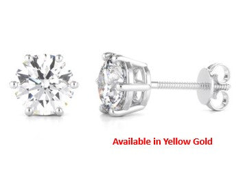 Premium 18k White Gold 6 Claw Timeless Natural Diamond Screw Back Stud Earrings. From $820