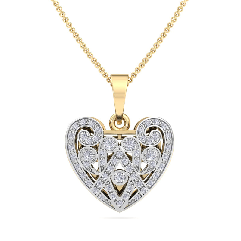 Yellow Gold Filigree heart Pendant with Diamond