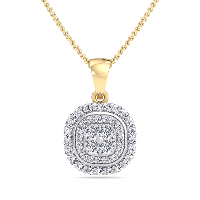 Yellow Gold Halo Cluster Drop Pendant with Diamond