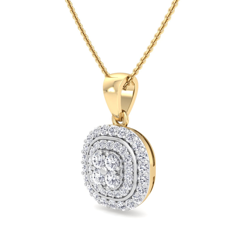 Yellow Gold Halo Cluster Drop Pendant with Diamond