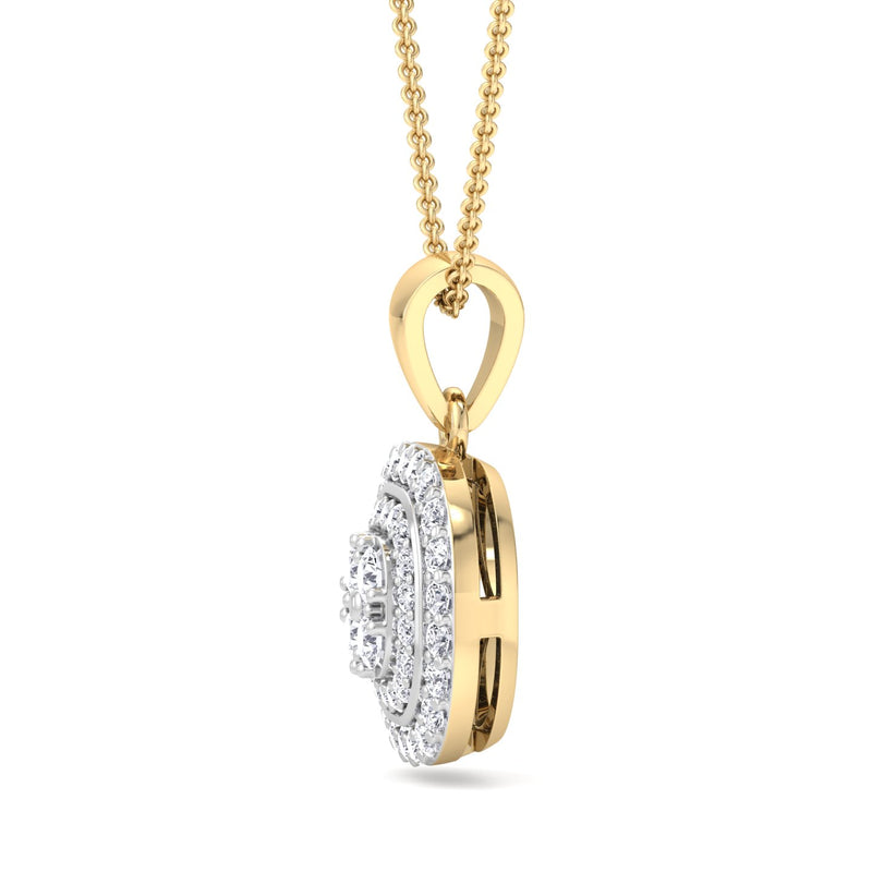 Yellow Gold Halo Cluster Drop Pendant with Diamond