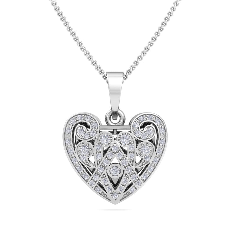 White Gold Filigree heart Pendant with Diamond