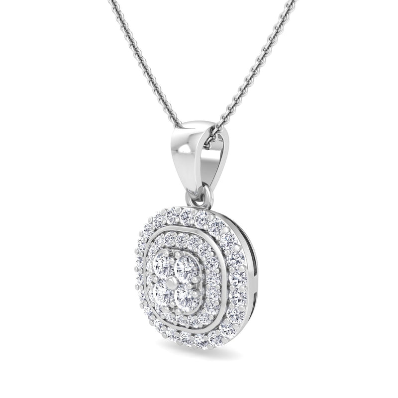 White Gold Halo Cluster Drop Pendant with Diamond