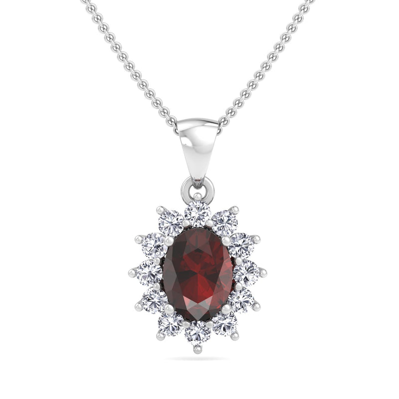 White Gold Cluster Style Drop Pendant with Garnet and Diamond