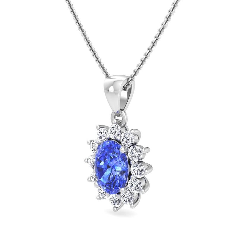 White Gold Cluster Style Drop Pendant with Ceylon Sapphire and Diamond