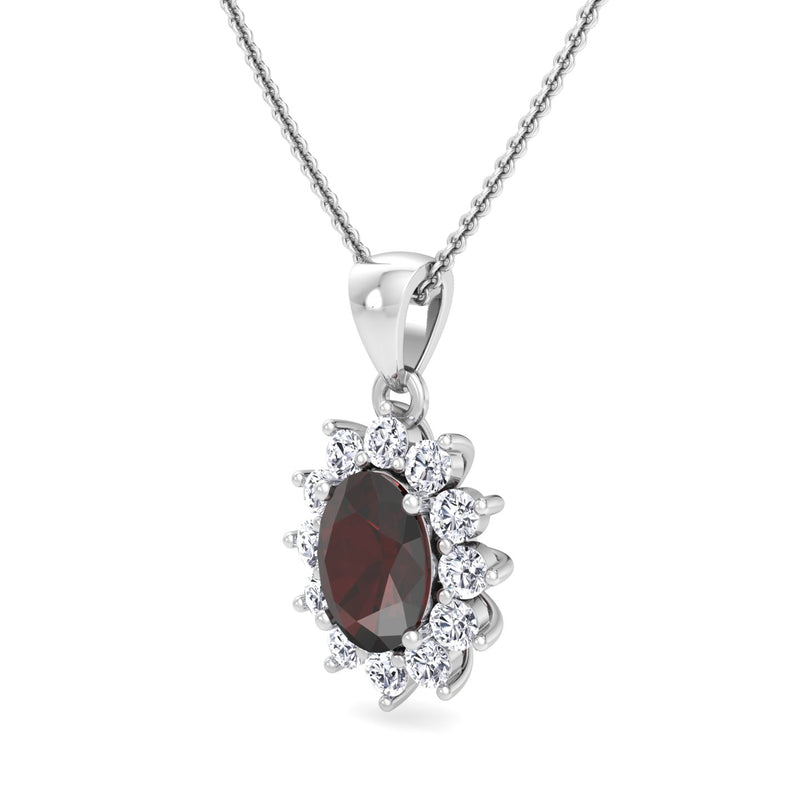 White Gold Cluster Style Drop Pendant with Garnet and Diamond