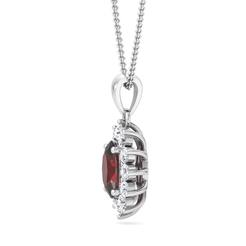 White Gold Cluster Style Drop Pendant with Garnet and Diamond
