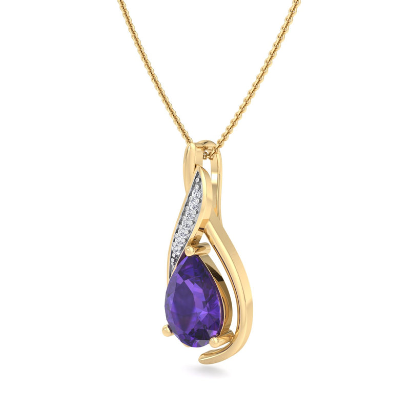 Yellow Gold Drop Pendant with Amethyst and Diamond