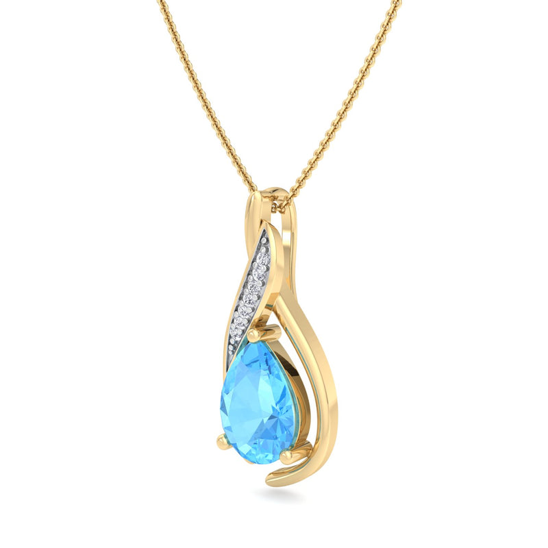 Yellow Gold Drop Pendant with Blue Topaz and Diamond