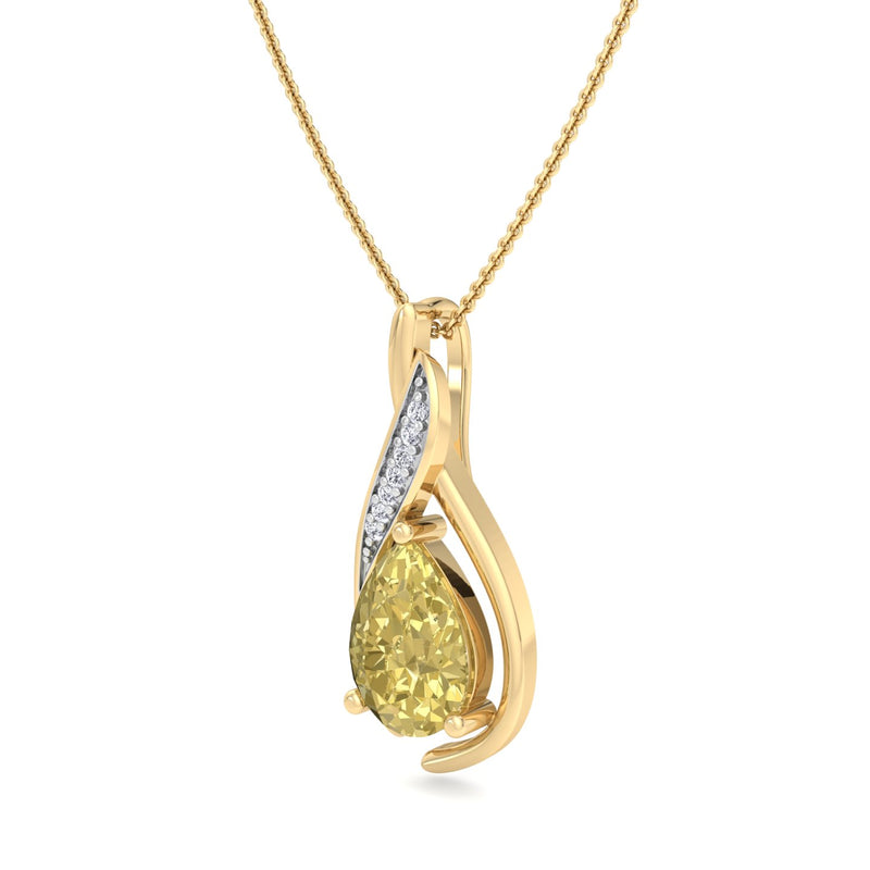 Yellow Gold Drop Pendant with Yellow Sapphire and Diamond