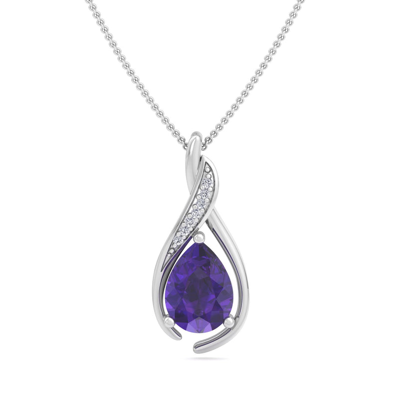 White Gold Drop Pendant with Amethyst and Diamond