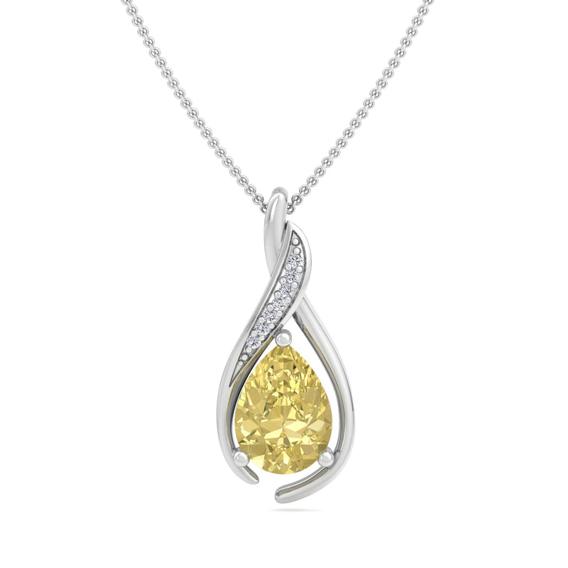 White Gold Drop Pendant with Yellow Sapphire and Diamond