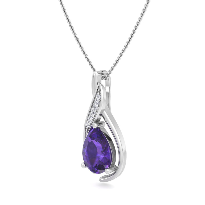 White Gold Drop Pendant with Amethyst and Diamond