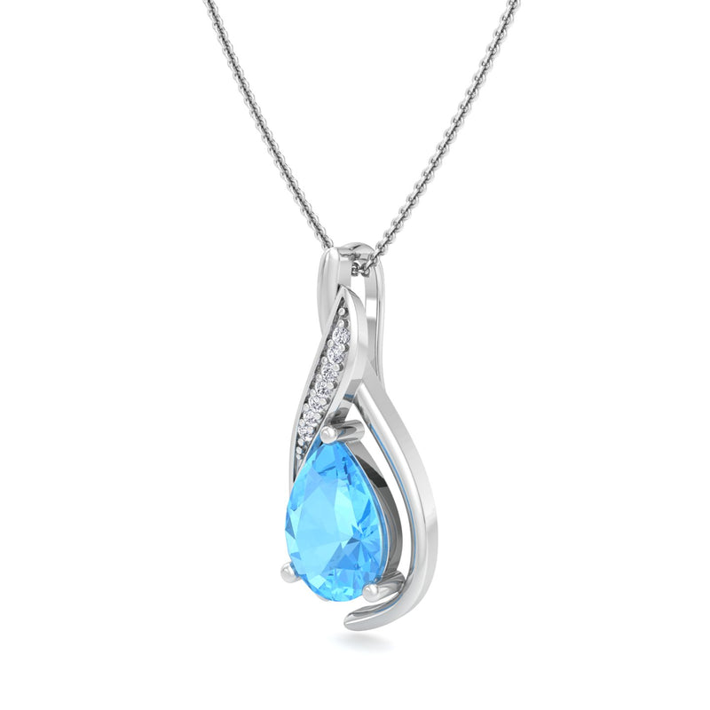 White Gold Drop Pendant with Blue Topaz and Diamond