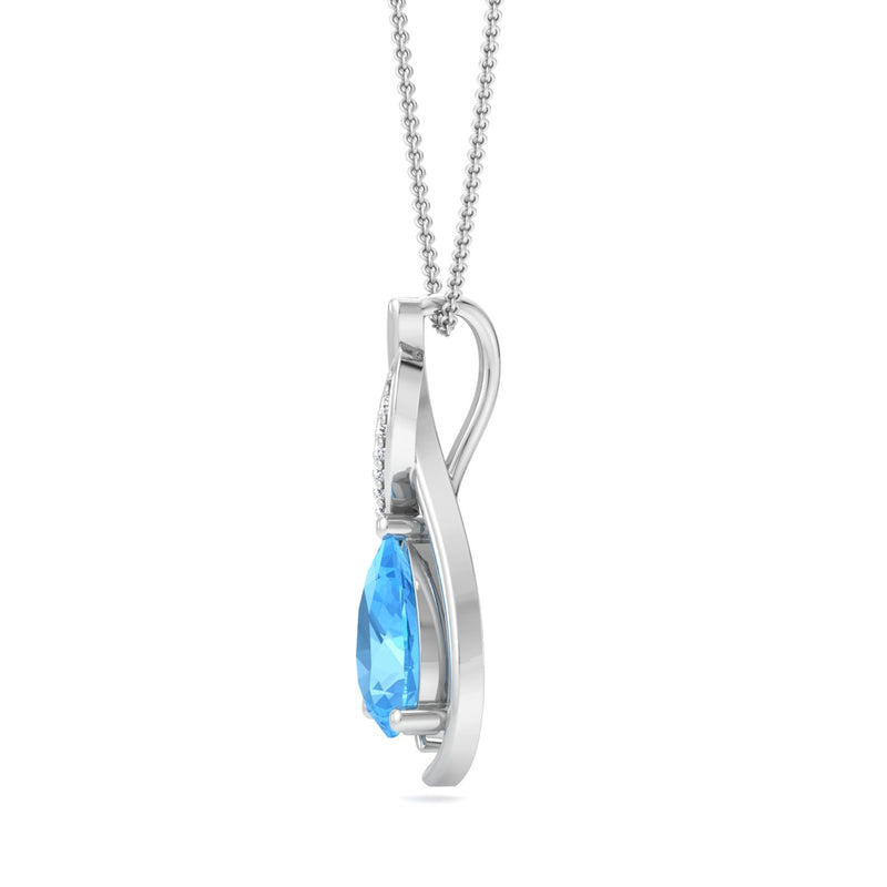 White Gold Drop Pendant with Blue Topaz and Diamond