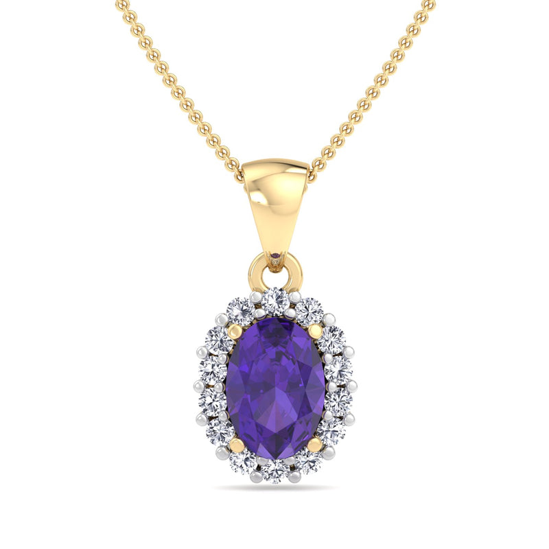 Yellow Gold Cluster Style Drop Pendant with Amethyst and Diamond