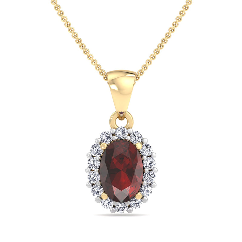 Yellow Gold Cluster Style Drop Pendant with Garnet and Diamond