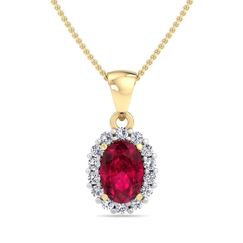 Yellow Gold Cluster Style Drop Pendant with Ruby and Diamond