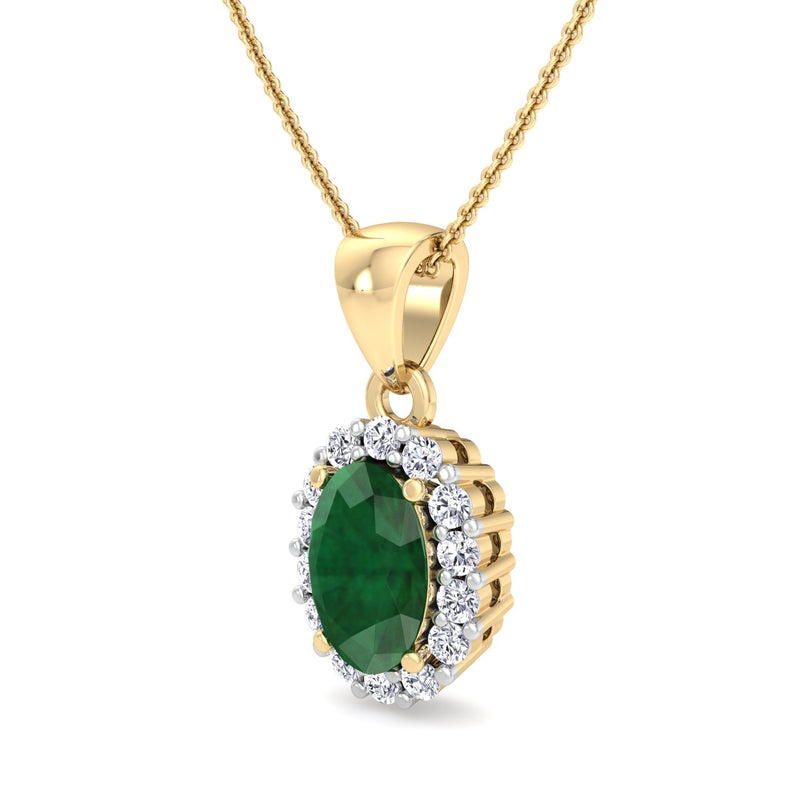 Yellow Gold Cluster Style Drop Pendant with Emerald and Diamond